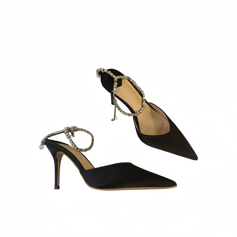 Miting Rhinestone Chain High Heel Women Shoes 2024 Spring Autumn New Pointed Toe One-Strap Sexy Thin Heel Closed Toe Sandals - Image 5