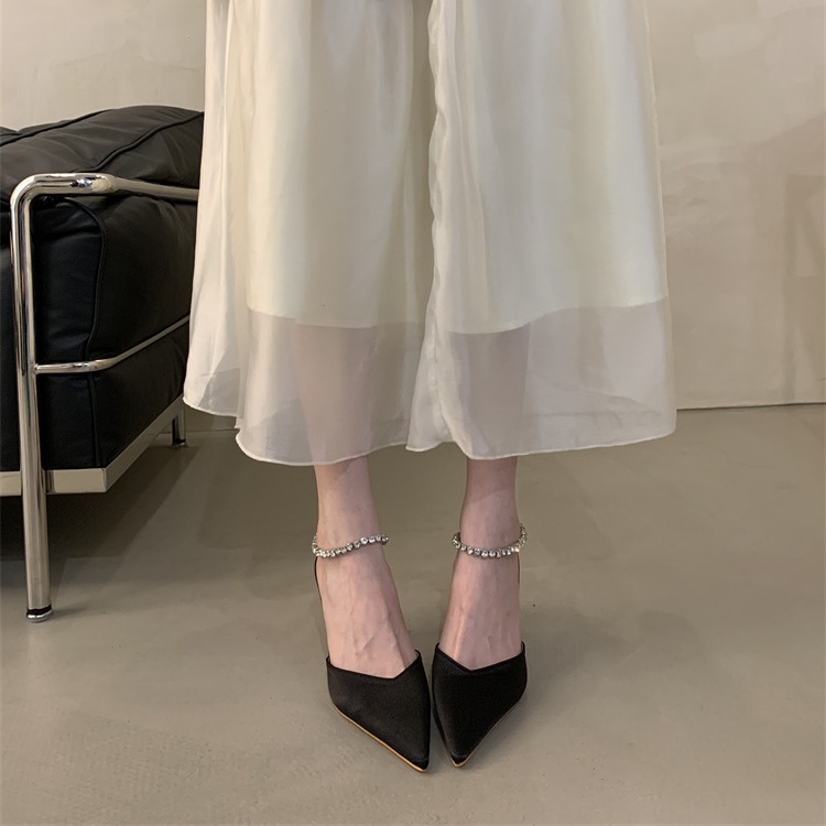 Miting Rhinestone Chain High Heel Women Shoes 2024 Spring Autumn New Pointed Toe One-Strap Sexy Thin Heel Closed Toe Sandals