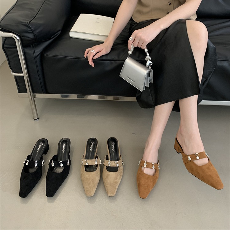 Fortune One Foot Chunky Heel Closed Toe Slippers Women Shoes 2025 Spring Summer New Style Casual Mule Sandals