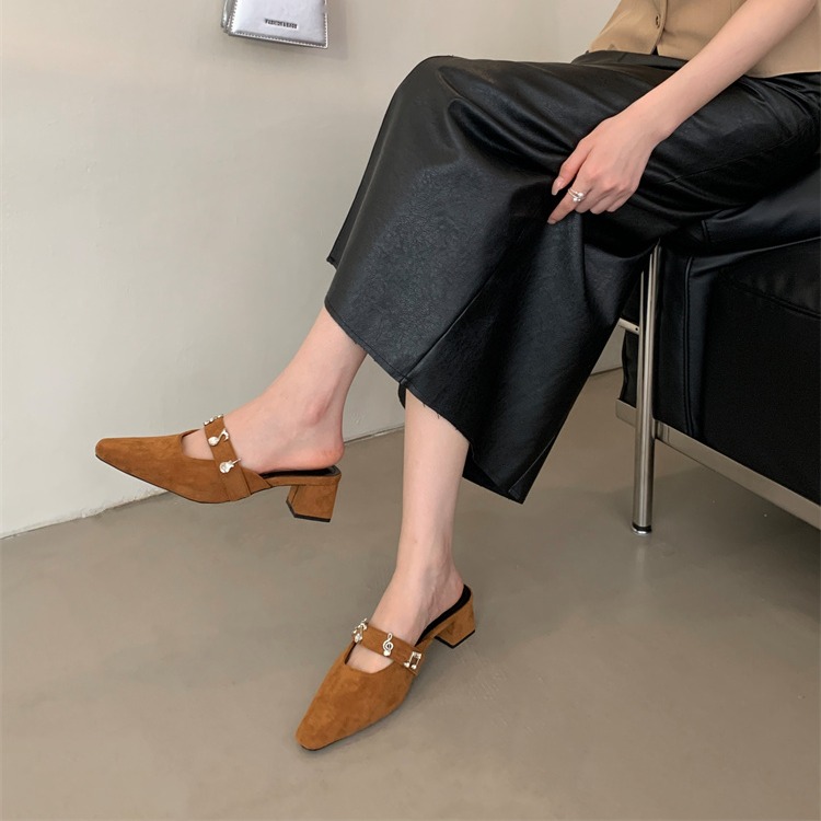 Fortune One Foot Chunky Heel Closed Toe Slippers Women Shoes 2025 Spring Summer New Style Casual Mule Sandals - Image 3