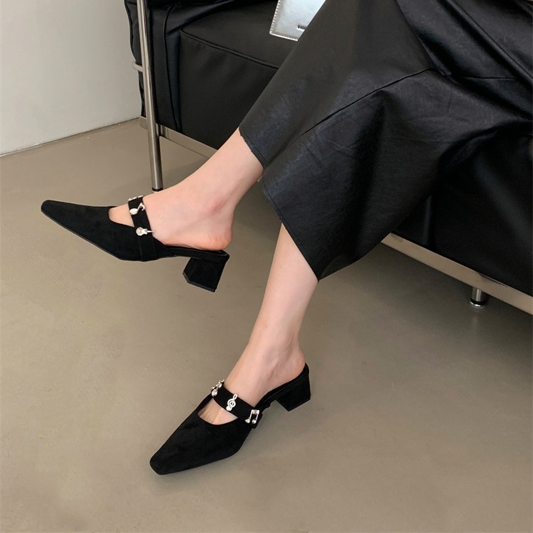 Fortune One Foot Chunky Heel Closed Toe Slippers Women Shoes 2025 Spring Summer New Style Casual Mule Sandals - Image 4