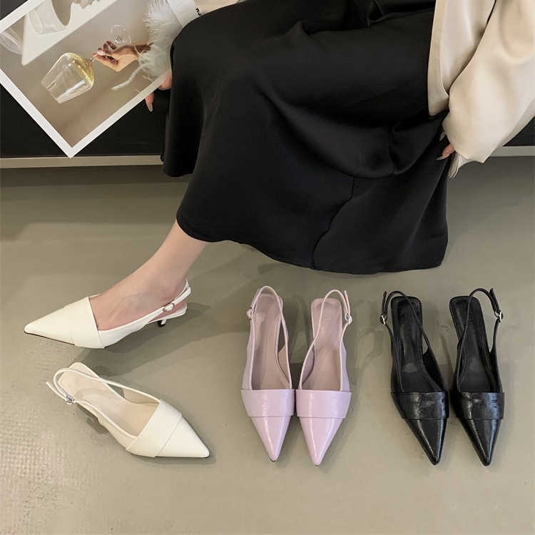 Women's Pointed Toe Low Heel Sandals 2025 Spring New Elegant French Style Shallow Mouth Dress Shoes