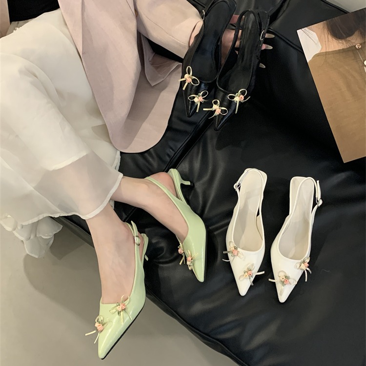 Mitin Bowknot Elegant Evening Shoes 2025 Fashion Fairy Style Pointed Toe French Flat Closed Toe Sandals