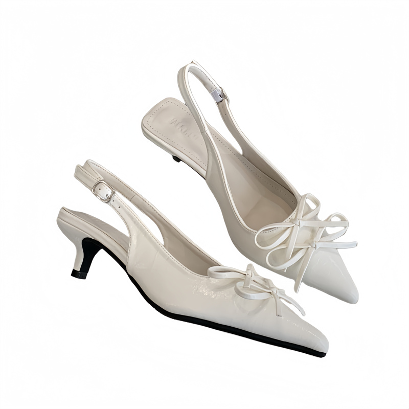 Mitin Fairy Style High Heels 2025 Spring Summer Fashion Closed Toe Backless Bow Thin Heel Pointed Toe Sandals - Image 5