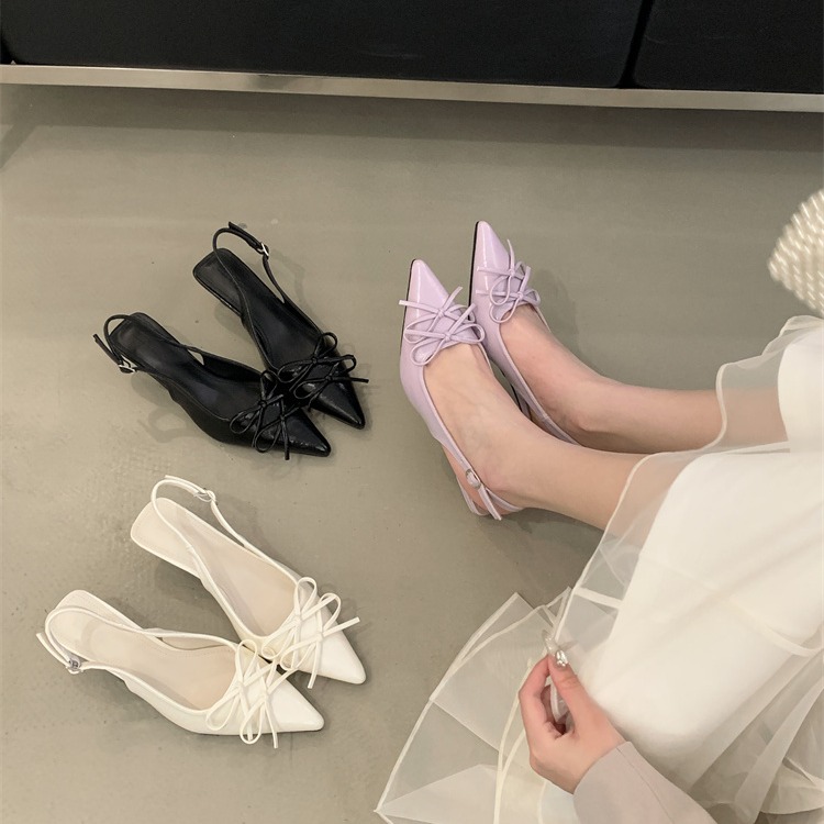 Mitin Fairy Style High Heels 2025 Spring Summer Fashion Closed Toe Backless Bow Thin Heel Pointed Toe Sandals
