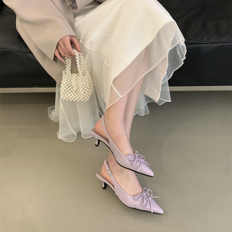 Mitin Fairy Style High Heels 2025 Spring Summer Fashion Closed Toe Backless Bow Thin Heel Pointed Toe Sandals - Image 3