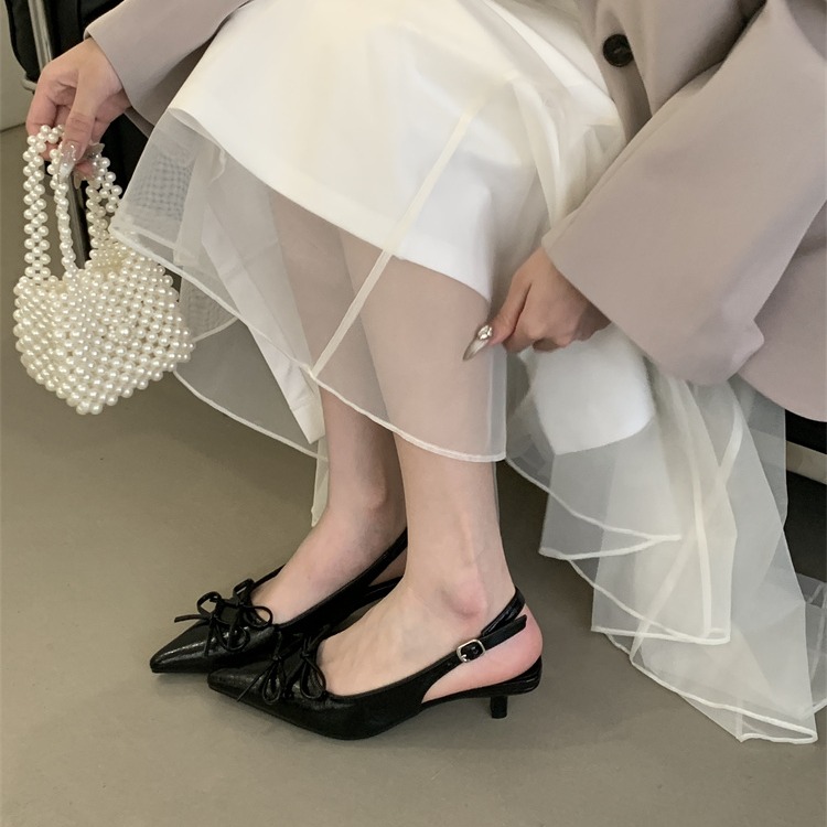 Mitin Fairy Style High Heels 2025 Spring Summer Fashion Closed Toe Backless Bow Thin Heel Pointed Toe Sandals - Image 4
