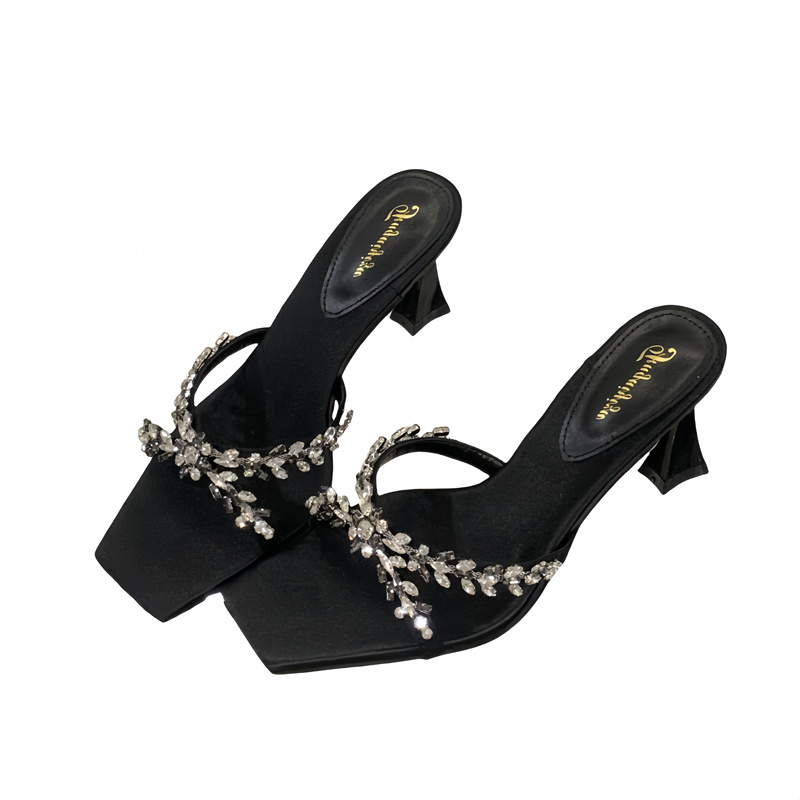 Women's Rhinestone High Heel Slippers 2025 Summer New Fashion Sandals - Image 5