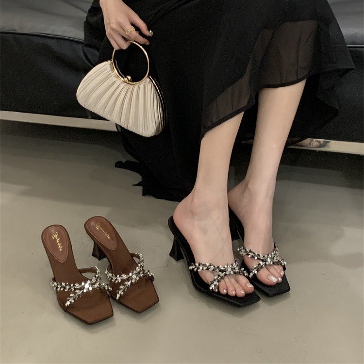 Women's Rhinestone High Heel Slippers 2025 Summer New Fashion Sandals