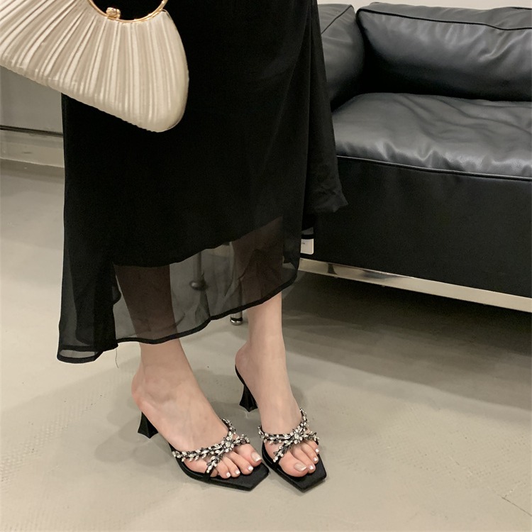 Women's Rhinestone High Heel Slippers 2025 Summer New Fashion Sandals - Image 3