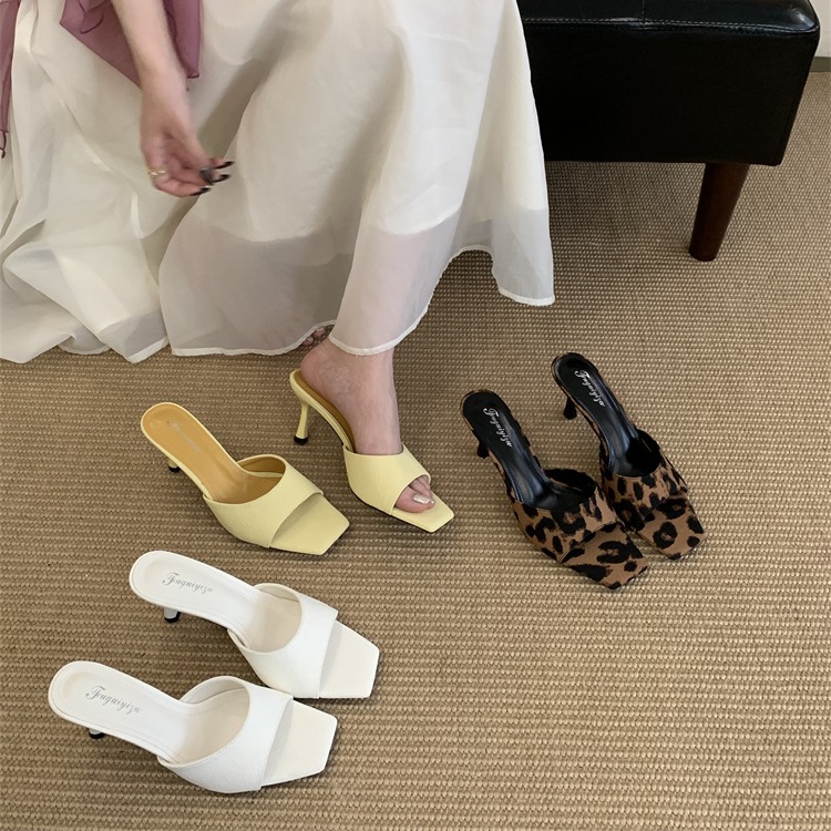 Fortune One Foot Peep Toe Sandals 2025 New Summer French Style High Heels Thin Heel One-Strap Slippers for Women