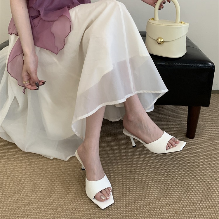 Fortune One Foot Peep Toe Sandals 2025 New Summer French Style High Heels Thin Heel One-Strap Slippers for Women - Image 3
