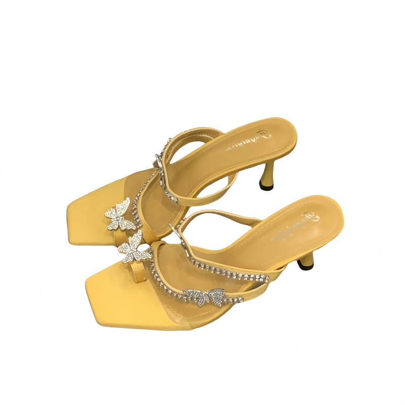 2025 Summer New Korean Style Rhinestone Butterfly High Heel Slippers for Women - Image 5