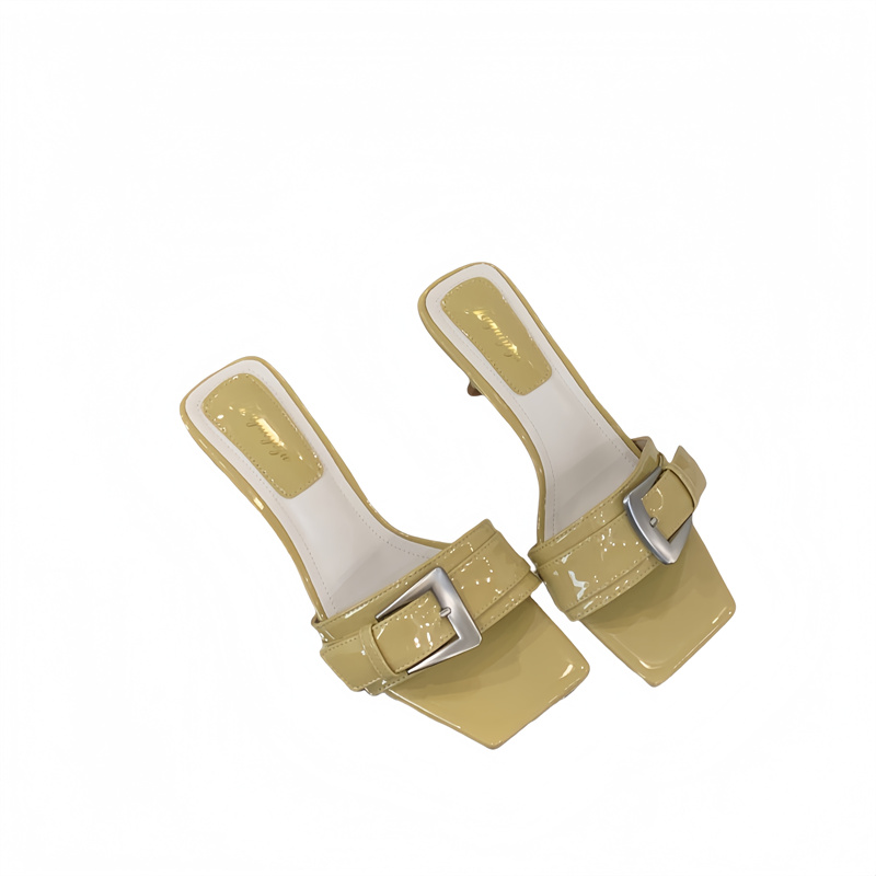2025 Summer New Square Toe High Heel Slide Sandals for Women Roman Style Buckle Open Toe Mule Slippers - Image 5