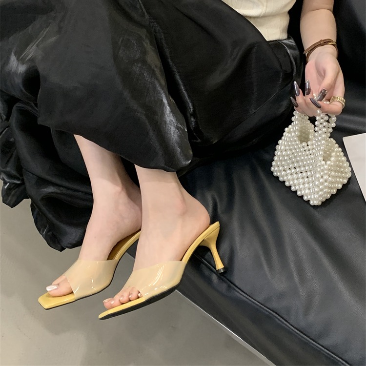 Fortune One Foot High Heel Slippers Women 2025 Summer New Style Versatile Thin Heel Square Toe Open Toe Outdoor One-Band Slippers - Image 3
