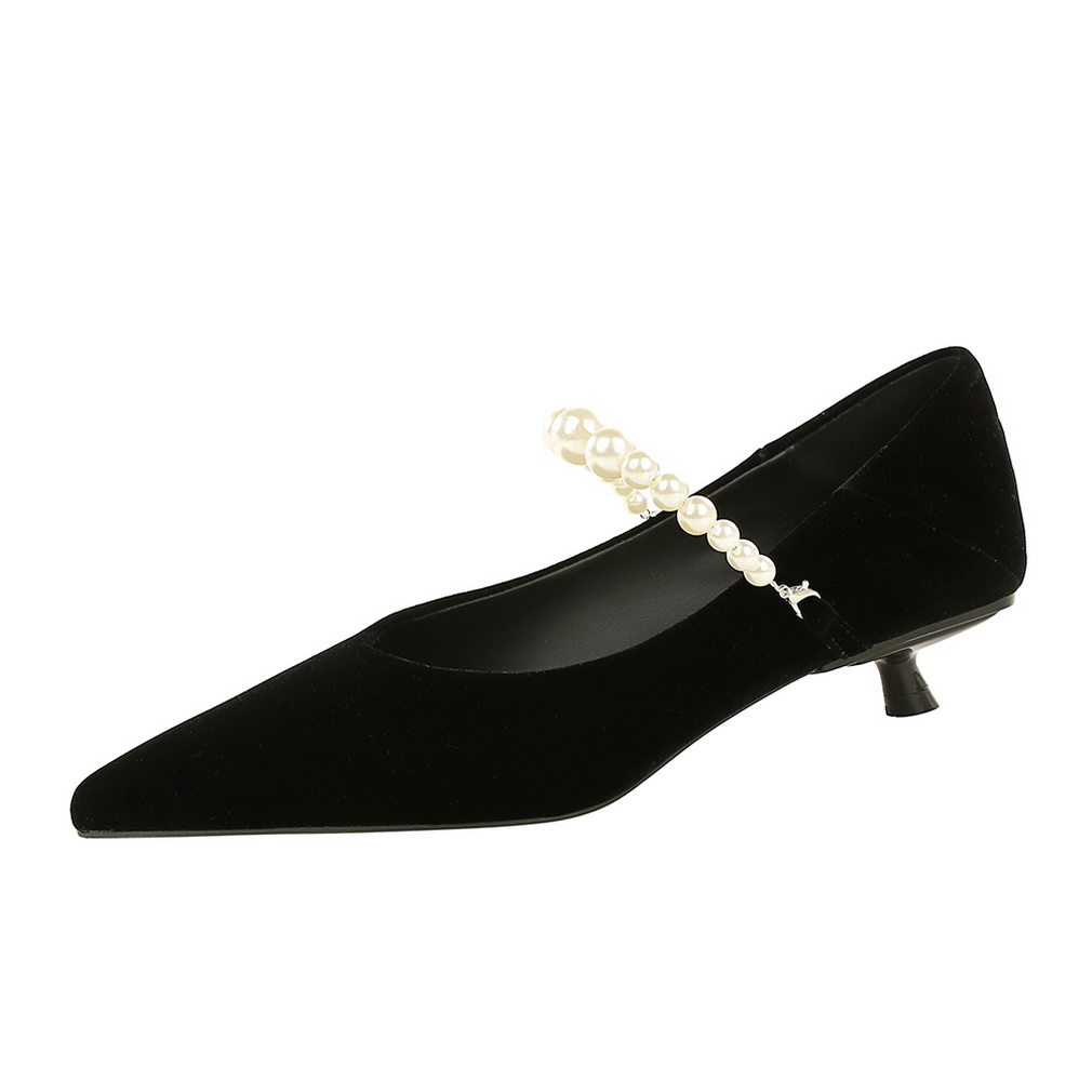 French Style Mary Jane Shoes Women's Pointed Toe Low Heel One-Strap Pearl Buckle Dress Shoes - Image 5