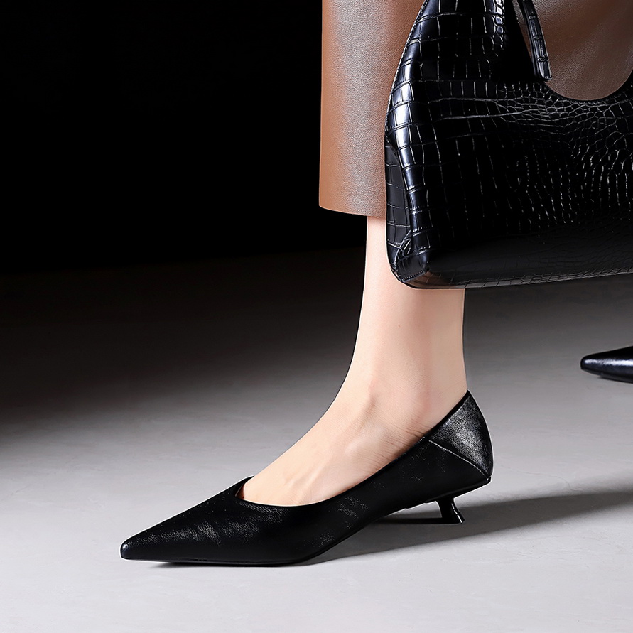 Retro Style Women's Low Heel Pumps Office Commuter Shoes Pointed Toe Slip-On - Image 4