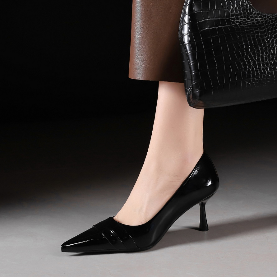 BIGWOOD Women's Patent Leather Pointed Toe Low Heel Pumps - Comfortable Slip-On Dress Shoes for Daily Wear