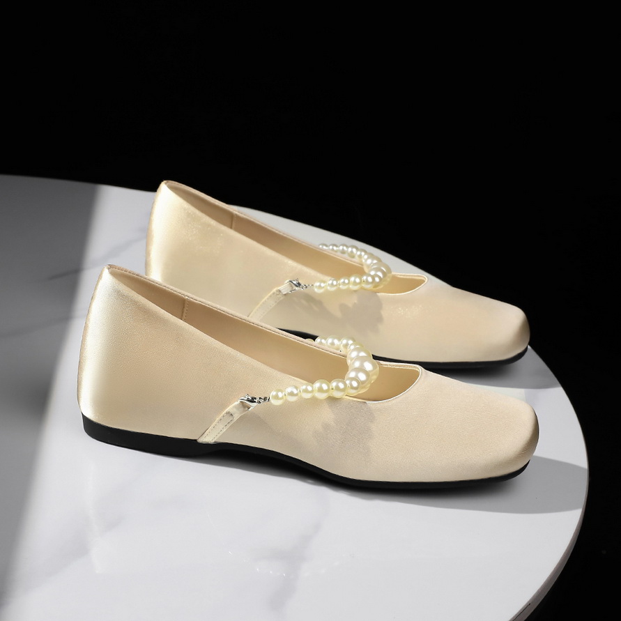 French Pearl Mary Jane Shoes with Hidden Wedge Heel for Women - Round Toe Satin Comfortable Commuter Shoes