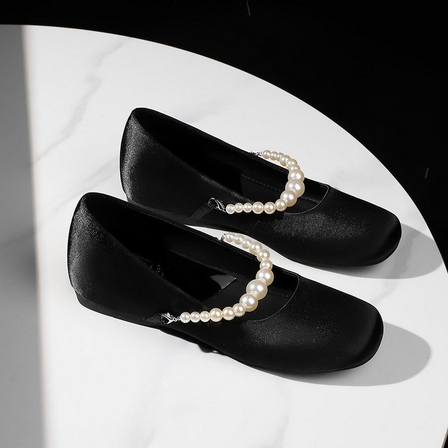 French Pearl Mary Jane Shoes with Hidden Wedge Heel for Women - Round Toe Satin Comfortable Commuter Shoes - Image 4