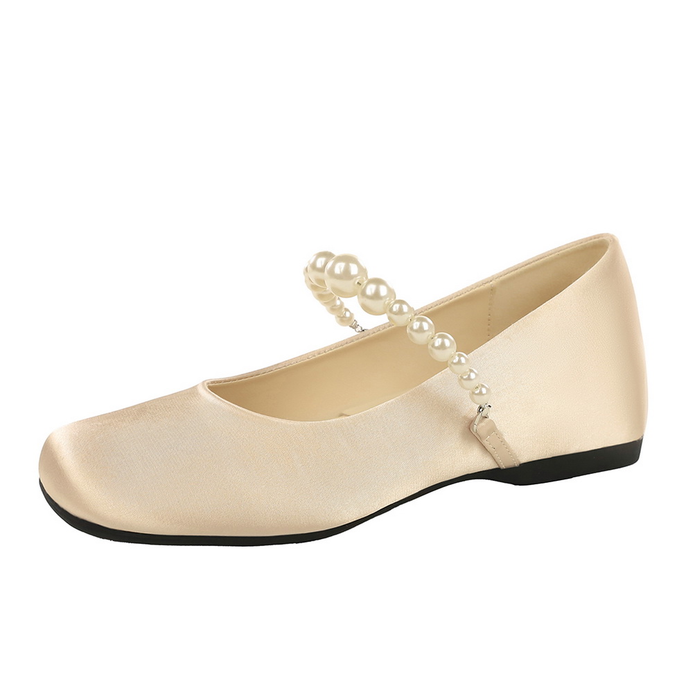 French Pearl Mary Jane Shoes with Hidden Wedge Heel for Women - Round Toe Satin Comfortable Commuter Shoes - Image 5