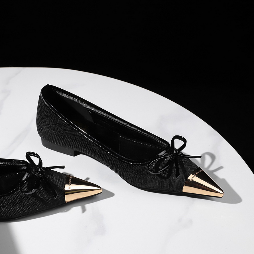 French Elegant Evening Breeze Metal Pointed Toe Bow Breathable Hollow Mesh Shallow Flat Single Shoes - Image 4