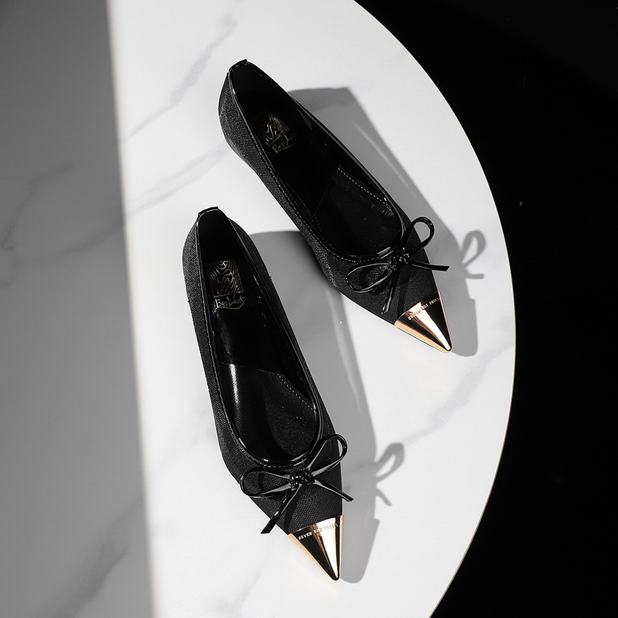 French Elegant Evening Breeze Metal Pointed Toe Bow Breathable Hollow Mesh Shallow Flat Single Shoes - Image 3