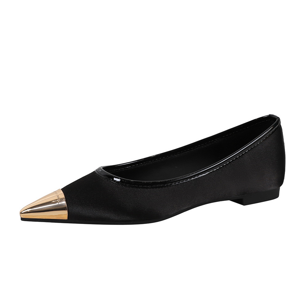 Korean Style Retro Satin Low Heel Women's Shoes Metal Pointed Toe Shallow Slip-On Comfortable Flats - Image 5