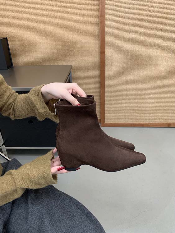 Early Autumn Square Toe Wedge Suede Ankle Boots High Sense Maillard Slimming Back Zipper with Dress Jeans Wide Leg Pants - Image 3