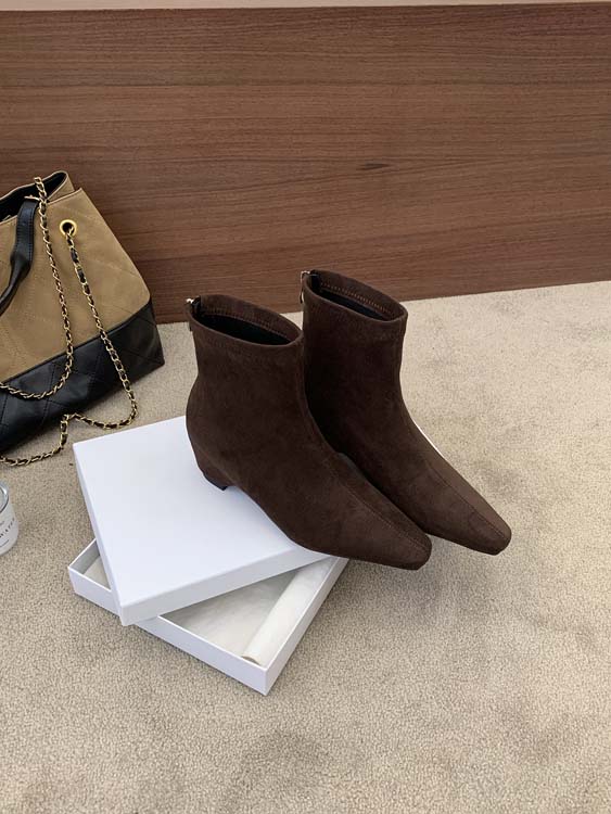 Early Autumn Square Toe Wedge Suede Ankle Boots High Sense Maillard Slimming Back Zipper with Dress Jeans Wide Leg Pants - Image 4