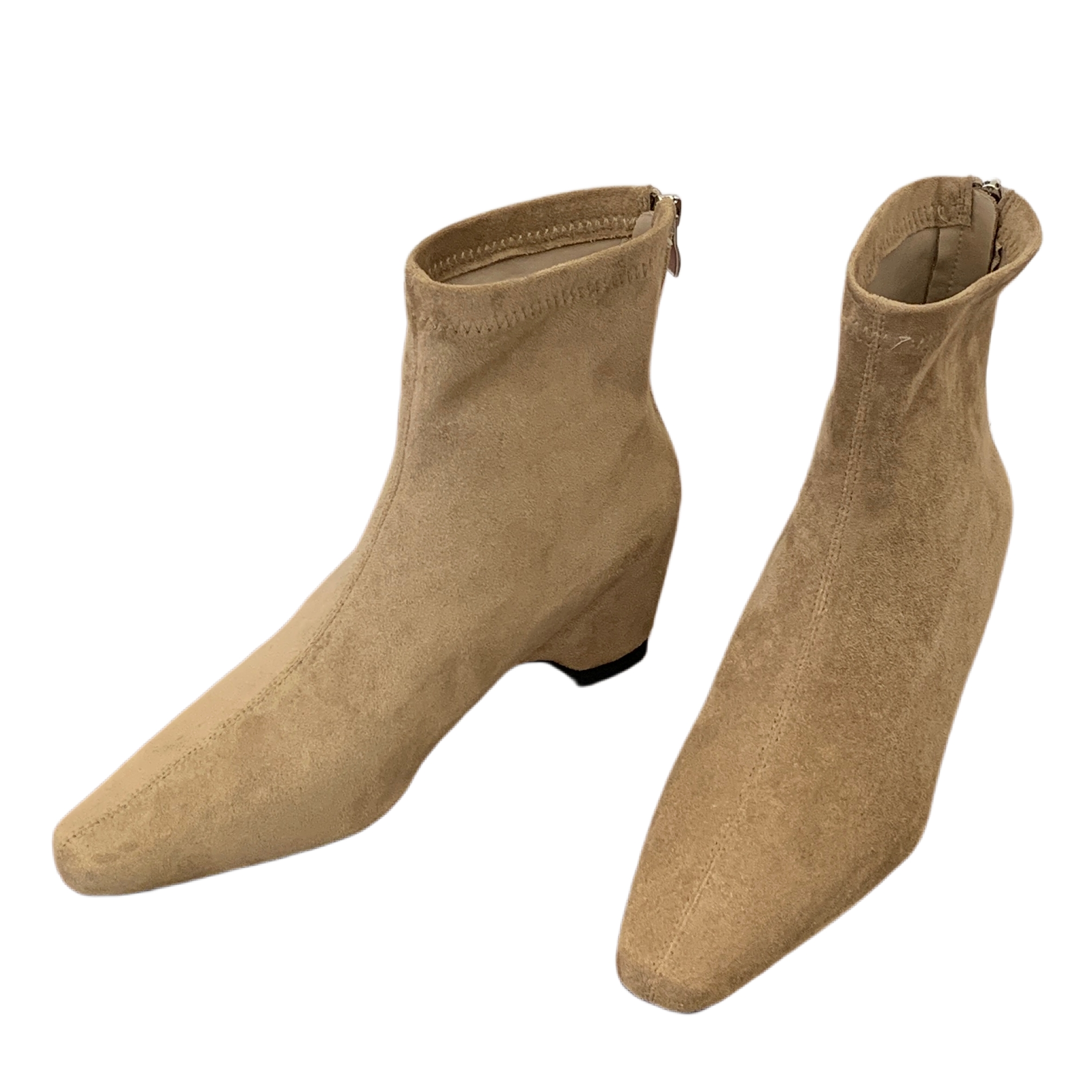Early Autumn Square Toe Wedge Suede Ankle Boots High Sense Maillard Slimming Back Zipper with Dress Jeans Wide Leg Pants - Image 5