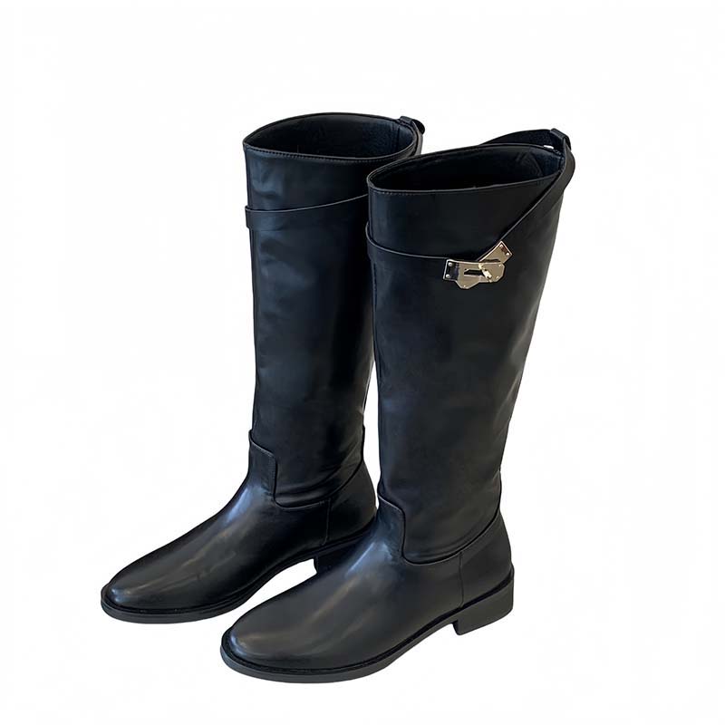HMSZ Women's Chunky Heel Tall Boots 2026 Autumn Winter Square Toe Mid Calf Boots - Image 5