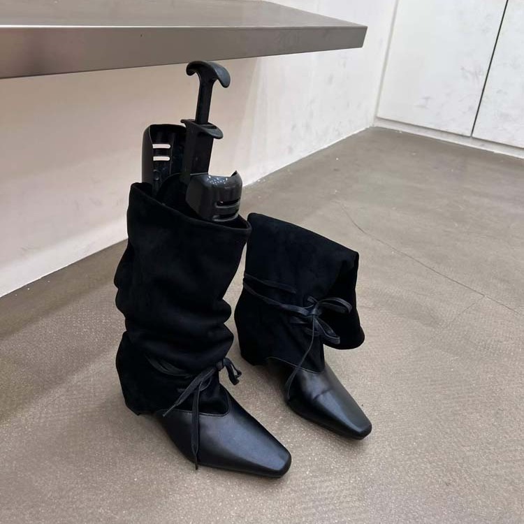 Retro Color Block Boots Women 2026 New Pointed Toe Wrinkled Stack Boots Western Cowboy Boots Slim Riding Boots - Style ad136b - Image 4